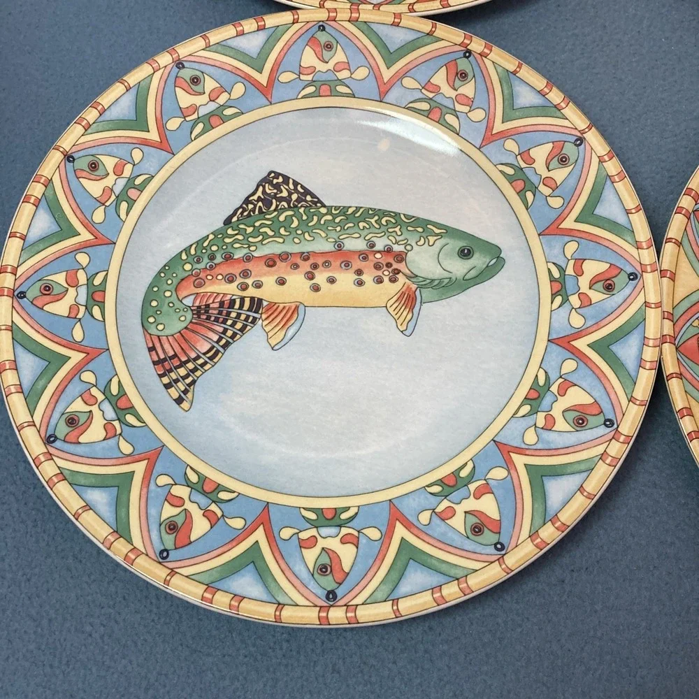 Splash by Siddhia Hutchinson for Essex Multicolor Trout Dinner Plates - Set of 4